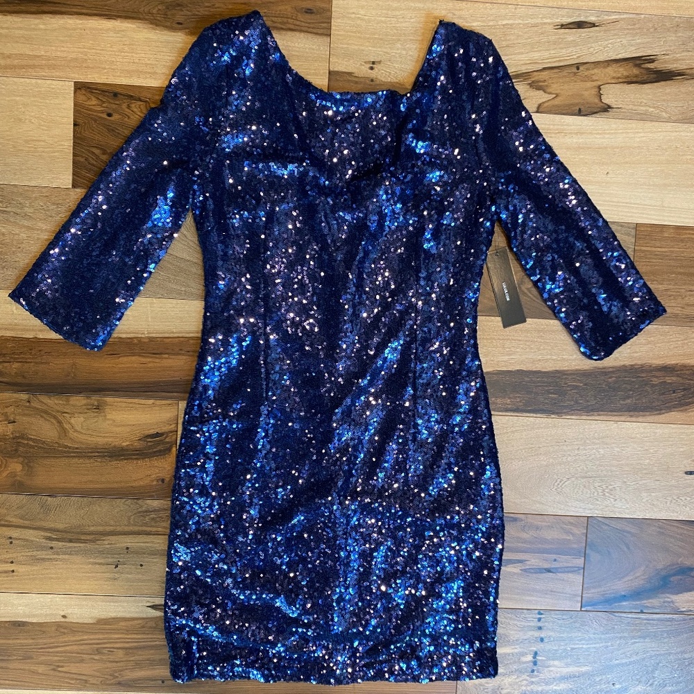LULUS Navy Sequin Bodycon Dress  LG